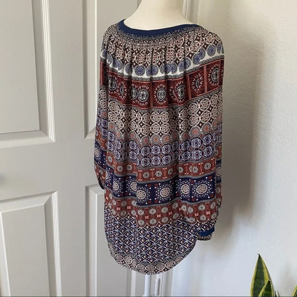 Like New Daniel Rainn Stitch Fix Paisley 3/4 Sleeve Length Blouse with Tassels - Picture 9 of 14